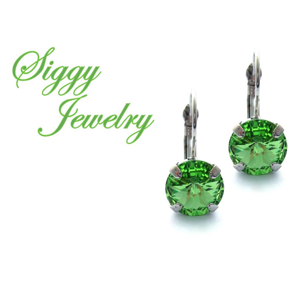 Swarovski Crystal Peridot Rivoli Drop Earrings